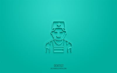 Dentist 3d icon, green background, 3d symbols, Dentist, creative 3d art, 3d icons, Dentist sign, Dentistry 3d icons