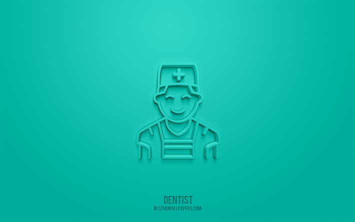 طبيب الأسنان رمز 3d, خلفية خضراء, رموز ثلاثية الأبعاد, طبيب أسنان، أسناني, الفن الإبداعي 3D, أيقونات ثلاثية الأبعاد, علامة طبيب الأسنان, طب الأسنان 3d الرموز