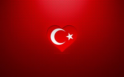 Rakastan Turkki, 4k, Euroopassa, punainen pilkullinen tausta, Turkin lippu syd&#228;n, Turkki, suosikki maissa, Rakkaus Turkki, Turkin lippu