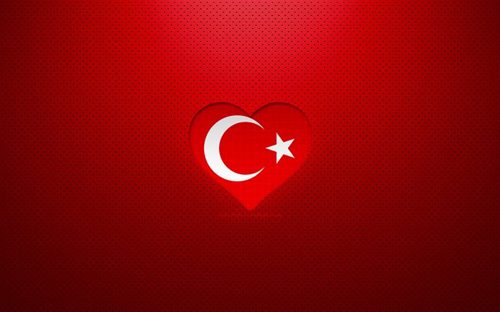 J&#39;Aime la Turquie, 4k, en Europe, en pointill&#233;s rouges arri&#232;re-plan, le drapeau turc cœur, la Turquie, le favori pays, l&#39;Amour de la Turquie, le drapeau turc