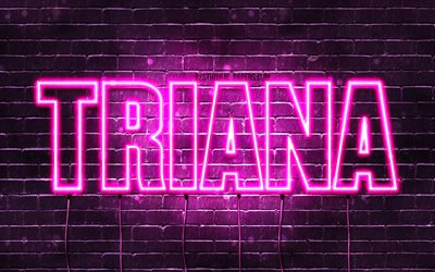 triana, 4k, hintergrundbilder mit namen, weibliche namen, triana-name, lila neonlichter, happy birthday triana, beliebte spanische weibliche namen, bild mit triana-namen