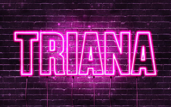 Triana, 4k, isimli duvar kağıtları, kadın isimleri, Triana adı, mor neon ışıkları, Mutlu Yıllar Triana, pop&#252;ler İspanyol kadın isimleri, Triana isimli resim
