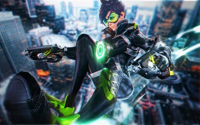 Tracer, 4k, personnages Overwatch, jeux 2020, cyber guerriers, tireur, Overwatch, Tracer Overwatch