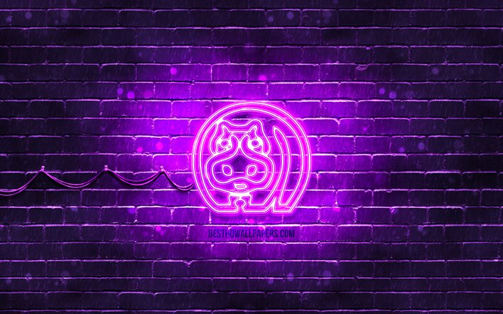 Flodh&#228;st neon ikon, 4k, violett bakgrund, neon symboler, Flodh&#228;st, kreativ, neon ikoner, Flodh&#228;st tecken, djur tecken, Flodh&#228;st ikon, djur ikoner