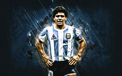 Diego Maradona, Argentina national football team, Argentine football player, blue stone background, Argentina, football
