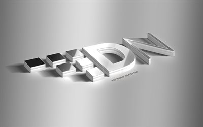 DigitalNote 3D silver logo, DigitalNote, cryptocurrency, gray background, DigitalNote logo, DigitalNote 3D emblem, metal DigitalNote 3D logo