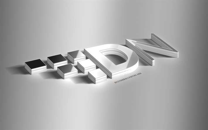 DigitalNote 3D logo argento, DigitalNote, criptovaluta, sfondo grigio, logo DigitalNote, emblema DigitalNote 3D, logo DigitalNote 3D in metallo