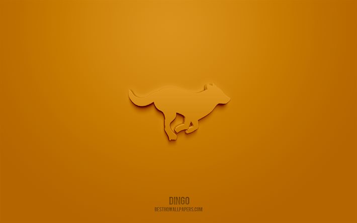 dingo 3d-symbol, brauner hintergrund, 3d-symbole, dingo, kreative 3d-kunst, dingo-zeichen, tiere 3d-symbole