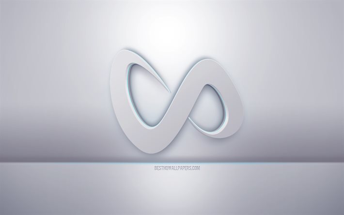 DJ Snake شعار أبيض ثلاثي الأبعاد, خلفية رمادية, شعار DJ Snake, الفن الإبداعي 3D, ثعبان دي جي, 3d شعار