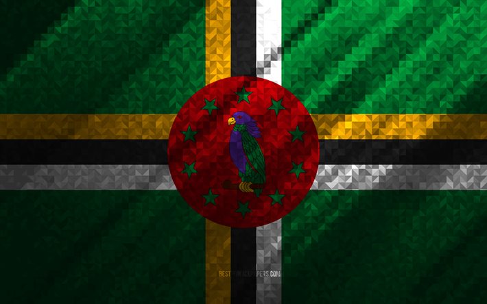 Bandiera della Dominica, astrazione multicolore, bandiera mosaico Dominica, Dominica, arte del mosaico, bandiera Dominica