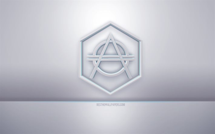 Don Diablo 3d logo bianco, sfondo grigio, logo Don Diablo, arte 3d creativa, Don Diablo, emblema 3d