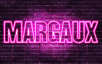 Margaux, 4k, bakgrundsbilder med namn, kvinnliga namn, Margaux namn, lila neonljus, Grattis p&#229; f&#246;delsedagen Margaux, popul&#228;ra franska kvinnliga namn, bild med Margaux namn