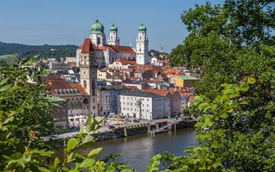 Catedral de St Stephens, Passau, Stephansdom, ver&#227;o, ponto de refer&#234;ncia, paisagem urbana de Passau, Alemanha