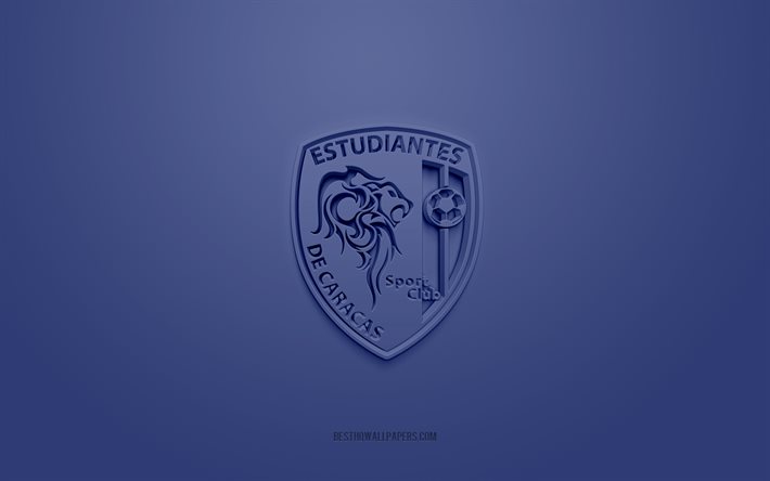 Estudiantes Caracas SC, luova 3D-logo, sininen tausta, Venezuelan jalkapallojoukkue, Venezuelan Primera-divisioona, Caracas, Venezuela, 3d-taide, jalkapallo, Estudiantes Caracas SC 3d -logo
