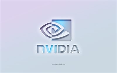 Nvidia-logotyp, utskuren 3d-text, vit bakgrund, Nvidia 3d-logotyp, Nvidia-emblem, Nvidia, präglad logotyp, Nvidia 3d-emblem