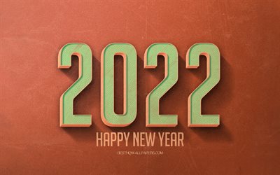 2022 Retro orange background, 2022 concepts, 2022 orange background, Happy New Year 2022, retro 2022 art, 2022 New Year