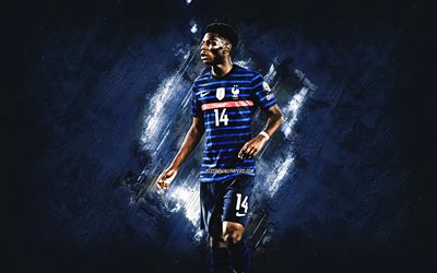 Aurelien Tchouameni, France National Football Team, French Footballer, Midfielder, Portrait, Blue Stone Background, France, Football