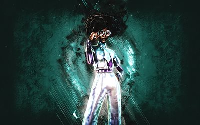 Fortnite Silver Doctor Slone Skin, Fortnite, main characters, turquoise stone background, Silver Doctor Slone, Fortnite skins, Silver Doctor Slone Skin, Silver Doctor Slone Fortnite, Fortnite characters