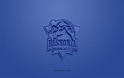 Saski Baskonia, logotipo 3D criativo, fundo azul, time espanhol de basquete, Liga ACB, Vitoria-Gasteiz, Espanha, arte 3D, basquete, logotipo 3d de Saski Baskonia