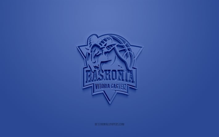 Saski Baskonia, logo 3D cr&#233;atif, fond bleu, &#233;quipe espagnole de basket-ball, Liga ACB, Vitoria-Gasteiz, Espagne, art 3d, basket-ball, logo 3d Saski Baskonia