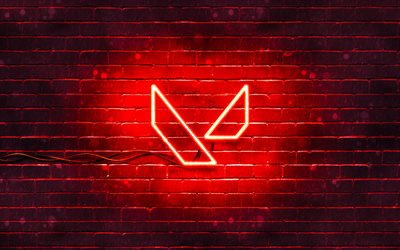 Valorant logo rosso, 4k, muro di mattoni rosso, Valorant logo, marchi di giochi, Valorant neon logo, Valorant