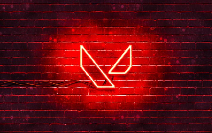 Valorant red logo, 4k, red brickwall, Valorant logo, games brands, Valorant neon logo, Valorant