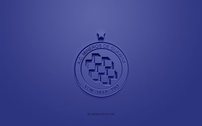 AC Mineros de Guayana, creative 3D logo, blue background, Venezuelan football team, Venezuelan Primera Division, Puerto Ordaz, Venezuela, 3d art, football, AC Mineros de Guayana 3d logo