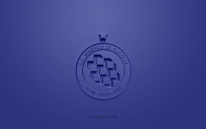 AC Mineros de Guayana, luova 3D-logo, sininen tausta, Venezuelan jalkapallojoukkue, Venezuelan Primera Division, Puerto Ordaz, Venezuela, 3d-taide, jalkapallo, AC Mineros de Guayana 3d-logo