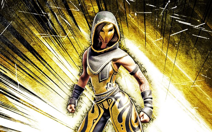 4k, Sandstorm, grunge art, Fortnite Battle Royale, Fortnite characters, yellow abstract rays, Sandstorm Skin, Fortnite, Sandstorm Fortnite