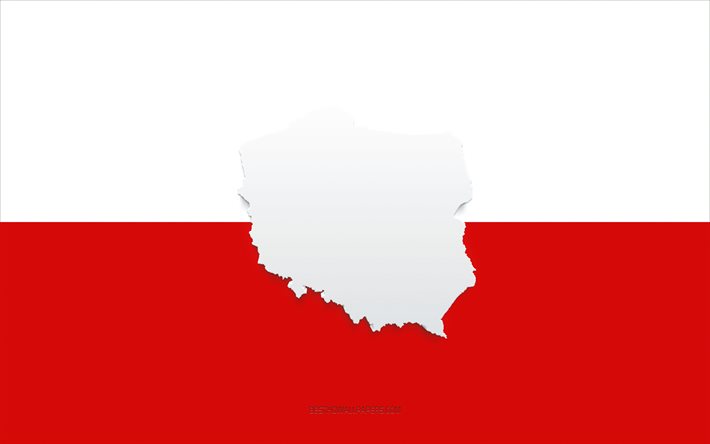 بولندا صورة ظلية الخريطة, علم بولندا, صورة ظلية على العلم, بولندا, 3d، بولندا، صورة ظلية الخريطة, بولندا خريطة 3d