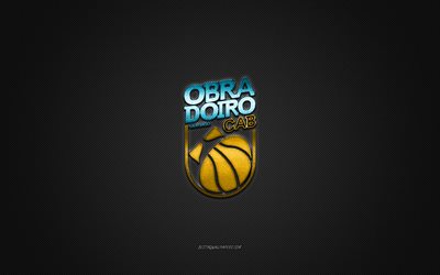 Obradoiro CAB, club spagnolo di basket, logo giallo, sfondo grigio in fibra di carbonio, Liga ACB, basket, Galizia, Spagna, logo Obradoiro CAB
