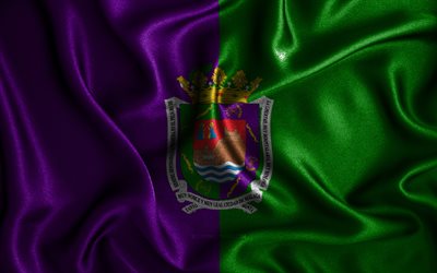 Drapeau de Malaga, 4k, drapeaux ondul&#233;s en soie, villes espagnoles, Jour de Malaga, drapeaux en tissu, art 3D, Malaga, villes d&#39;Espagne, Malaga drapeau 3D