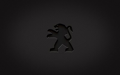 Peugeot carbon logo, 4k, grunge art, carbon background, creative, Peugeot black logo, cars brands, Peugeot logo, Peugeot
