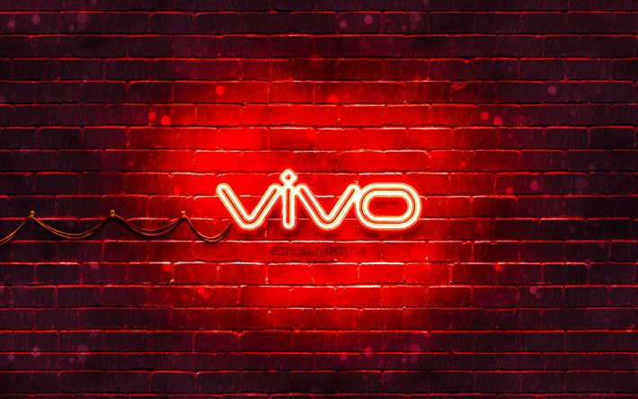 Vivo red logo, 4k, red brickwall, Vivo logo, markalar, Vivo neon logo, Vivo