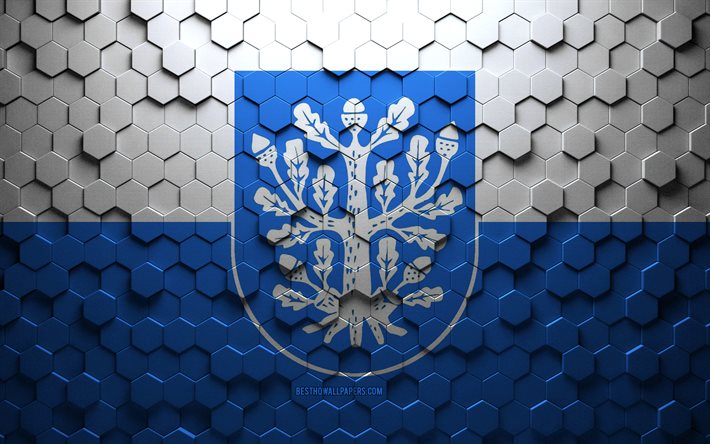 Flag of Offenbach am Main, honeycomb art, Offenbach am Main hexagons flag, Offenbach am Main, 3d hexagons art, Offenbach am Main flag