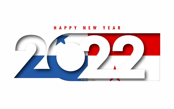 عام جديد سعيد 2022 بنما, خلفية بيضاء, بنما 2022, بنما 2022 رأس السنة الجديدة, 2022 مفاهيم, بنما, علم بنما