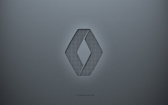 Renault logo, gray creative background, Renault emblem, gray paper texture, Renault, gray background, Renault 3d logo