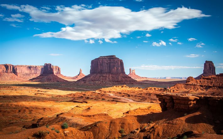 Monument Valley, rochers, soir&#233;e, coucher de soleil, roches rouges, canyon, Arizona, USA