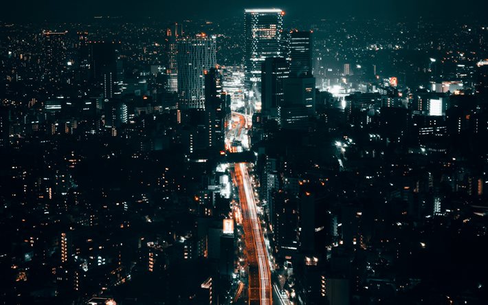 Motoazabu, nuit, paysage urbain de Motoazabu, panorama de Motoazabu, Moto-Azabu, Minato, Tokyo, Japon