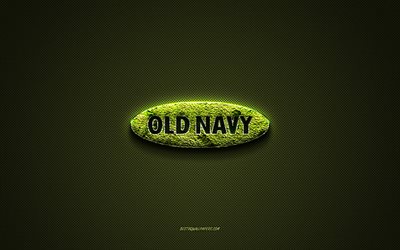 Old Navy logo, green creative logo, floral art logo, Old Navy emblem, green carbon fiber texture, Old Navy, creative art