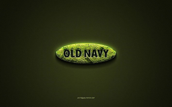 Logo Old Navy, logo creativo verde, logo arte floreale, emblema Old Navy, trama in fibra di carbonio verde, Old Navy, arte creativa