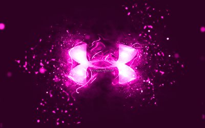 Under Armour purple logo, 4k, purple neon lights, creative, purple abstract background, Under Armour logo, brands, Under Armour