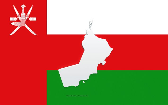 Omanin kartta siluetti, Omanin lippu, siluetti lipussa, Oman, 3d Omanin kartta siluetti, Omanin 3d kartta