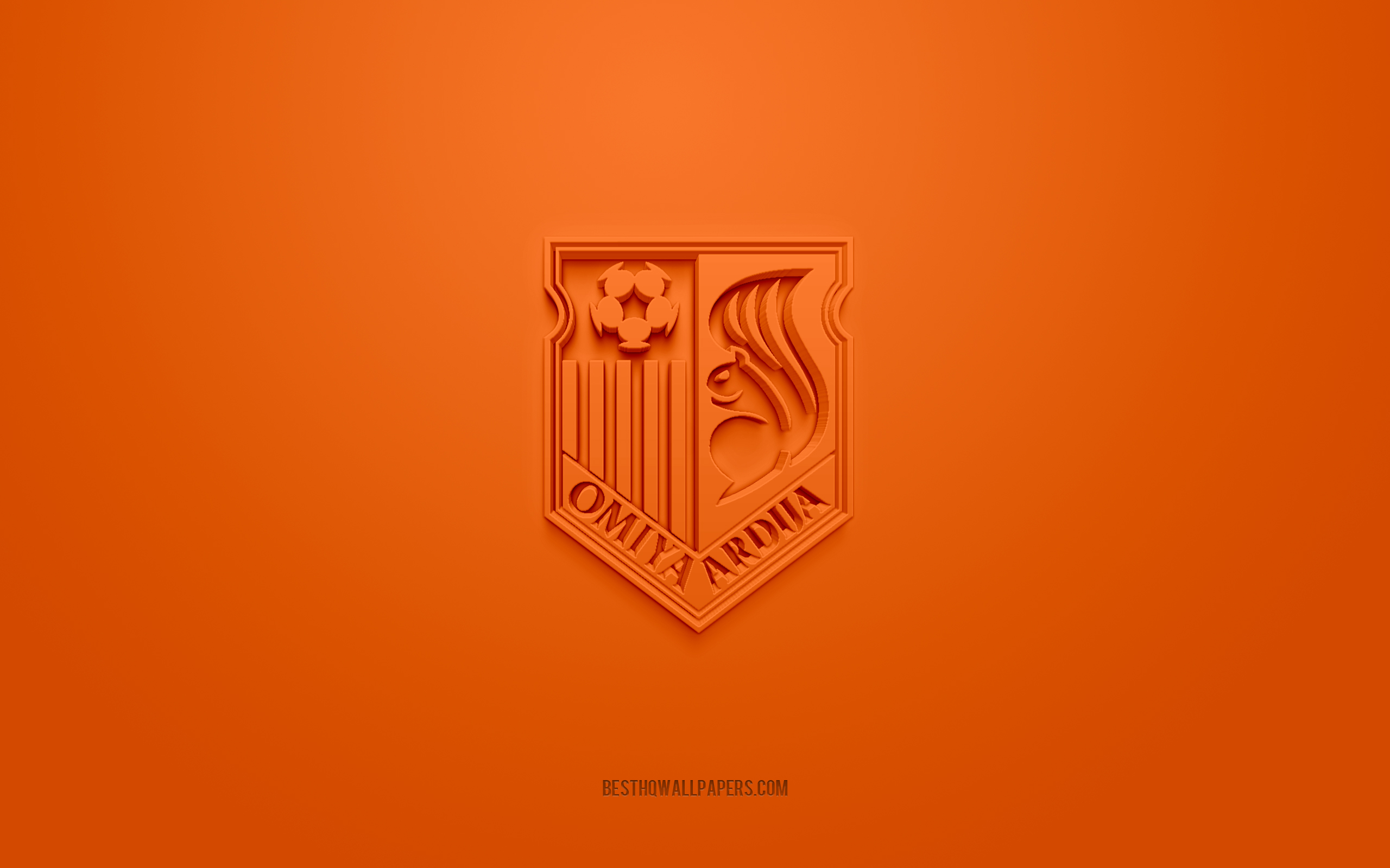 Скачать обои Omiya Ardija, creative 3D logo, orange background, J2
