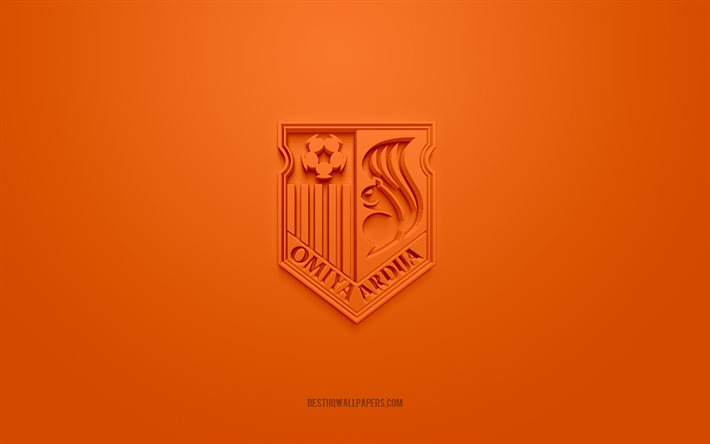 Omiya Ardija, logo 3D creativo, sfondo arancione, J2 League, emblema 3d, Japan Football Club, Saitama, Giappone, arte 3d, calcio, Omiya Ardija logo 3d