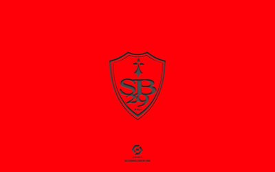 Stade Brestois 29, red background, French football team, Stade Brestois 29 emblem, Ligue 1, Brest, France, football, Stade Brestois 29 logo