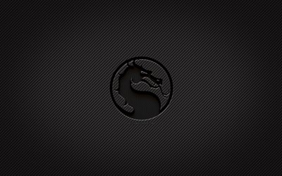 Logo di Mortal kombat in carbonio, 4k, grunge, arte, sfondo di carbonio, creativo, logo nero di Overwatch, simulatore di combattimenti, logo di Mortal kombat, Mortal kombat