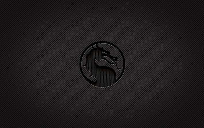 Logo di Mortal kombat in carbonio, 4k, grunge, arte, sfondo di carbonio, creativo, logo nero di Overwatch, simulatore di combattimenti, logo di Mortal kombat, Mortal kombat