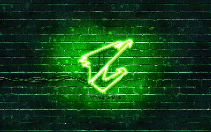 Download wallpapers Aorus green logo, 4k, green brickwall, Aorus logo,  brands, Aorus Gigabyte, Aorus neon logo, Aorus for desktop free. Pictures  for desktop free