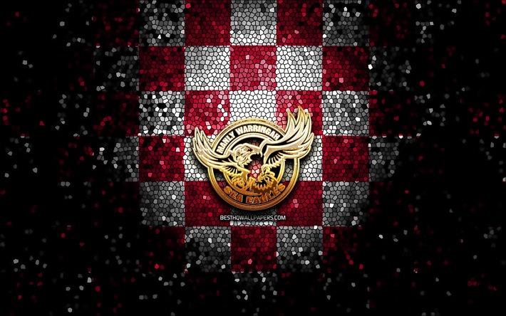 Manly Sea Eagles, glitterlogo, NRL, violetti valkoinen ruudullinen tausta, rugby, australian rugby club, Manly Sea Eagles -logo, mosaiikkitaide, National Rugby League